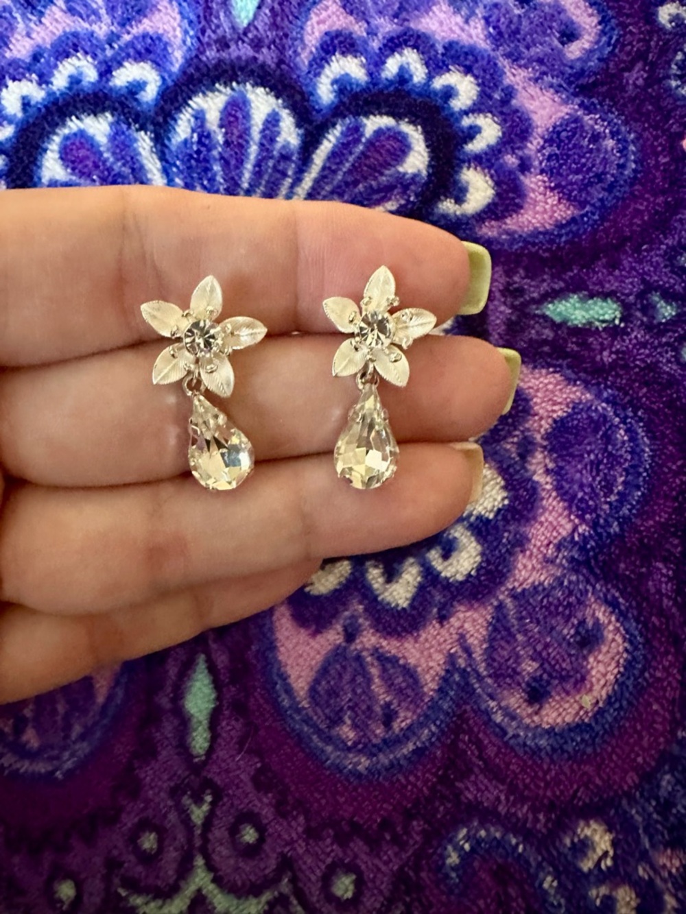 Crystal Flower Drop Earrings - Clear Crystal